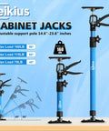 Front view of Leikius cabinet jacks, 2-pack, blue steel telescoping poles, adjustable 14.6–23.6 in, clamp handles
