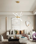 Modern Gold LED Chandelier, 10 Light Linear Art Deco Fixture For Dining Room, Living Room, And Bedroom, DIY Install, Warm White 4000K