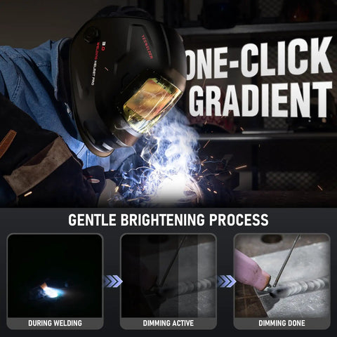 Welder using Workhorse Smart Auto Darkening Welding Helmet With Large View Screen True Color Display for MIG TIG Stick welding