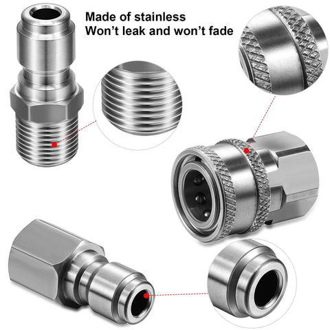 Pressure washer quick-connect kit, 3/8 in stainless steel male/female adapters with 2-pack plugs