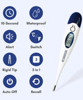 Digital Thermometer With Rigid Tip Quick 10 Second Reading For Oral Rectal And Underarm Use Beep At Peak No Fuss Memory Display