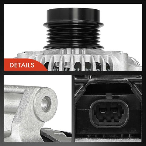 Close-up of Alternator For Buick Envision Malibu Impala Regal 2013 2015 2017 2020 2.0L 2.5L 12V 130A With Five Groove Decoupler Pulley CW Plug And Play Ready Direct Replacement For Easy Install