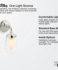 Artifacts Single Sconce With Dope Clear Glass Shades And Inner Frosted Diffusers For Reduced Glare Downlight Only Install E26 Base