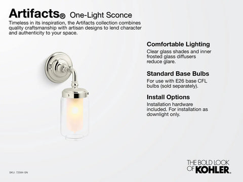 Artifacts Single Sconce With Dope Clear Glass Shades And Inner Frosted Diffusers For Reduced Glare Downlight Only Install E26 Base