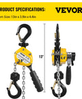 Go To Handheld Mini Lever Chain Hoist Half Ton 10 Foot G80 Alloy Steel Chain Rugged Brake Heavy Duty Lifting Tool dimensions
