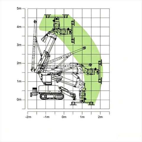 Overview of Heavy Duty Badass Glass Panel Installation Robot's reach and movement capabilities for job sites.