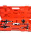 Badass 5 Piece Carbon Steel Internal External Gear Bearing Puller Removal Tool Kit With 100 MM Triple Leg Sliding Hammer 1 2 KG Weight For Strong Grip Locking Easy Extraction Of Stuck Bearings In Your Shop, open case