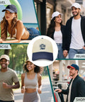 Collage of people wearing Yacht Vibe Womens Adjustable Sport Trucker Hat With Low Profile Fit Six Vent Eyelets Lightweight Breathable