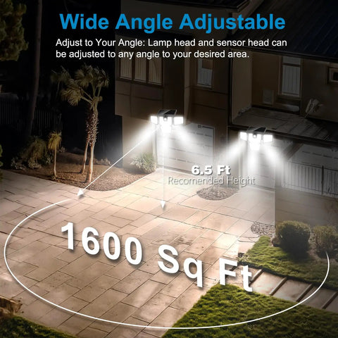 Beast Bright Outdoor Solar Motion Sensor Lights 2 Pack Three Heads Adjustable Flood Light illuminating 1600 sq ft area