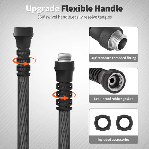 Heavy Duty 50 Foot Braided Garden Hose With Lightweight Flexible Design Kink Resistant And Tangle Free Leak Free Connections Swivel Handle Male To Female Fittings Triple Layer Hybrid Material Durable Grey, 3/4 inch fitting