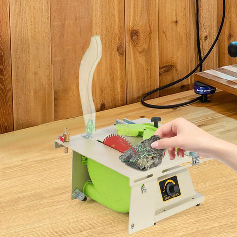 Powerful 1380W Lapidary Saw with Adjustable Speed, rock polisher and cutter, compact size, for home woodworking and DIY hobbies.