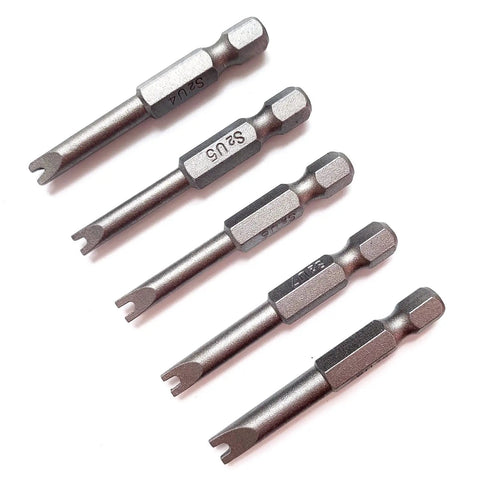 Heavy Duty U Shaped Spanner Screwdriver Bit Set, 5 Piece S2 Steel Magnetic Power Drill Kit, various sizes with hex shank.