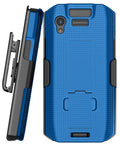 Sweet Kickstand Hard Shell Case And Rotating Belt Holster Bundle For Portable Scanners Featuring Snappy Trigger Access and Dependable Daily Workhorse, blue rugged case side view.