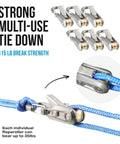 Durable Marine Grade Rope Tensioner with Roller for Easy Secure Tying, Six Pack Paracord Adjusters, 115 lb Break Strength, close-up view.