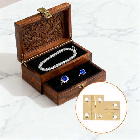 8 Pack Mini Brass Hinge Set For Tiny Boxes And Jewelry Chests 1 Inch Solid Brass Cabinet Drawer Butt Hinges with wooden jewelry box