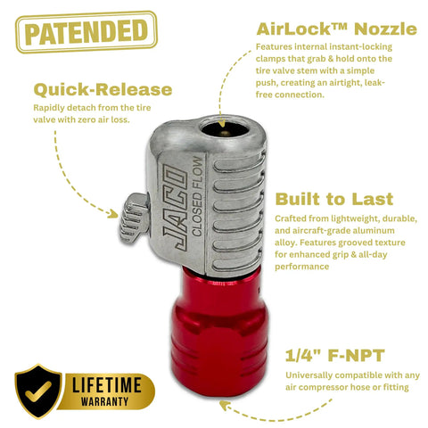 Lightning S2 Quick Connect Tire Air Chuck 1 Quarter Inch F-NPT Closed Flow Self Locking Nozzle Delivers Fast, Leak Free Valve Attachments