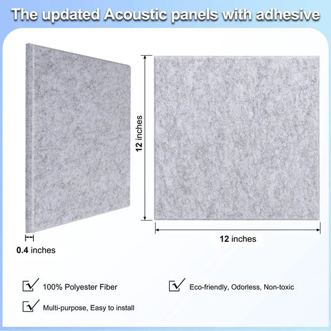 Image showing 12x12 inch 18 Pack Gray Acoustic Panels 12 By 12 Inch High Density Soundproof Wall Pads for quick install.