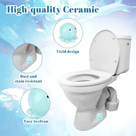 Set Of Two Blue Ceramic Octopus Toilet Bolt Covers Decorative Floor Screw Caps Fits Standard Plumbing Zero Fuss Install on toilet.