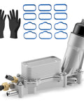 Upgraded Aluminum Engine Oil Filter Housing With Oil Cooler and gaskets for 2011-2016 Chrysler and Dodge 3.6L models.