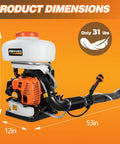 51.7cc 3 In 1 Gas Powered Backpack Sprayer With 3.7 Gallon Tank Turbo Pump Mist Duster product dimensions illustration