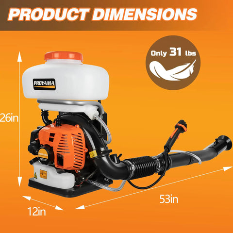 51.7cc 3 In 1 Gas Powered Backpack Sprayer With 3.7 Gallon Tank Turbo Pump Mist Duster product dimensions illustration