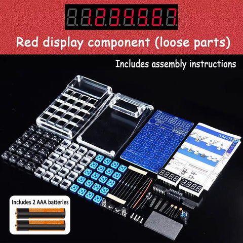 Hands On Soldering Practice Kit With 7 Digit LED Display Calculator And Resistor Decoder, loose parts and batteries included