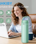 Totally Clutch Game Changer Portable Breast Milk Cooler With 360 Degree Chill Tech, 20oz BPA Free, used by mom at desk.