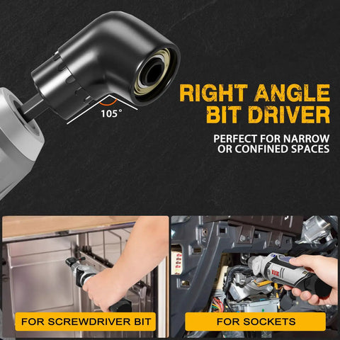 Right angle bit driver from All In One 86 Piece Magnetic Impact Nut Driver Set with Socket Adapters, Universal Joint, Flexible Shaft