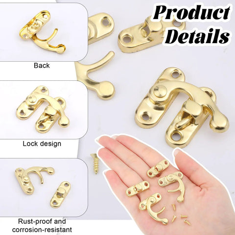 Hella Smooth Swing Arm Latches For Jewelry Boxes Top Shelf Antique Gold Clasps With No Sweat Setup On Mini Cabinets And Craft Drawers Totally Legit Vintage Hardware showcasing lock design and rust-proof features.