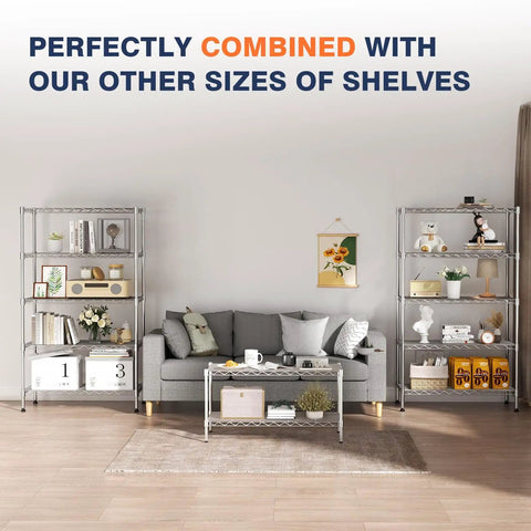 Two Tier Beefy Heavy Duty Wire Shelving Unit with Lockable Wheels 36 Inch Wide 18 Inch Deep 19.5 Inch High in living room setup