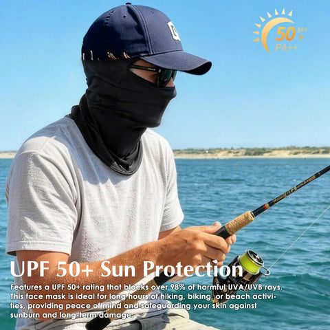 Man wearing Balaclava Ski Mask Ice Silk Breathable Dope Face Cover For Men And Women, UV Protection, Summer Cooling while fishing.