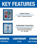 Image of control panel for Heavy Duty Portable Magnetic Drill Press With 1100 Watt Motor And Variable Speed Control featuring speed and direction controls.
