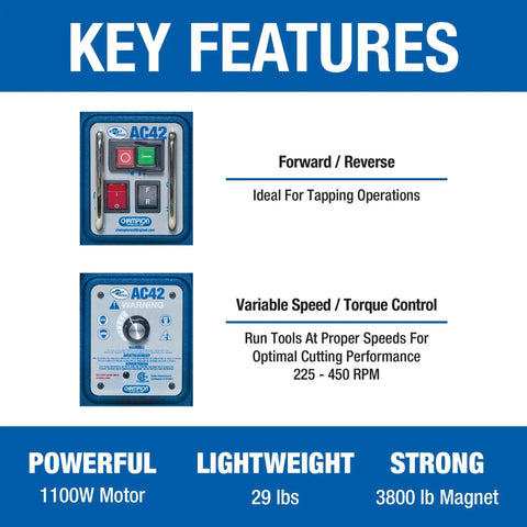 Image of control panel for Heavy Duty Portable Magnetic Drill Press With 1100 Watt Motor And Variable Speed Control featuring speed and direction controls.