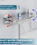 Polished Chrome Waterfall Bathtub Faucet With Wall Mount Dual Handle Brass Tub Spout Slick Handheld Shower Spray 59 Inch Hose Hot Cold Water Mixer