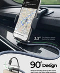 Right Angle USB A To USB C Car Cable 3.3 Ft 2 Pack Fast Charge for iPhone and Samsung, grey nylon, in car use.