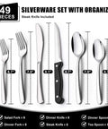 49 Piece Silverware Set With Drawer Organizer For 8 People Built Tough For Everyday Home Use Heavy Duty Cutlery Display