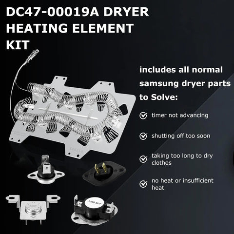 Upgraded 5300W 240V Dryer Heating Element DC47 00019A kit with components for Samsung dryers