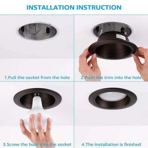 Installation of 12-Pack 6 Inch Recessed Light Trim With Detachable Ring And Step Baffle In Oil Rubbed Bronze Full Metal Build