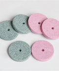 Mini Drill Grinding Buffing Wheel Polishing Pad Set 16/40 Pieces With Titanium Coated Heads And Dense Emery Grit shown in pink and grey