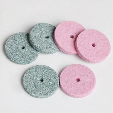 Mini Drill Grinding Buffing Wheel Polishing Pad Set 16/40 Pieces With Titanium Coated Heads And Dense Emery Grit shown in pink and grey
