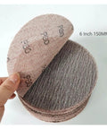 Get Your 6 Inch Mesh Sanding Discs With Hook Loop Backing For Car Bodywork, Dust Free Anti Clogging Grit Paper To Smooth Paint Fast And Easy, showing 150mm mesh discs stacked.