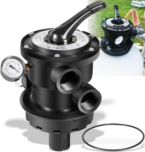 Top Mount Multiport Valve Replacement For Above Ground Sand Filters 1.5 Inch Plumbing Seven Position Control Valve Fits Pro VL Series And Most SandMaster SwimPro GM Dream Line Jacuzzi Filters valve.