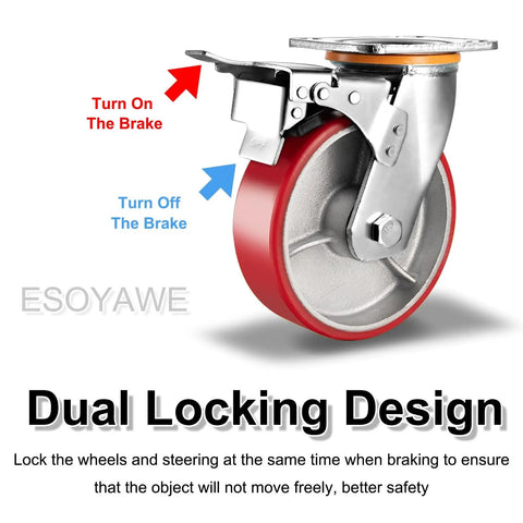 Heavy Duty Industrial Polyurethane Caster Wheels 4 Pack Steel Hub Swivel With Brake Eight Inch Replacement Cart Casters Bang For Your Buck Tough As Nails Smooth Roll
