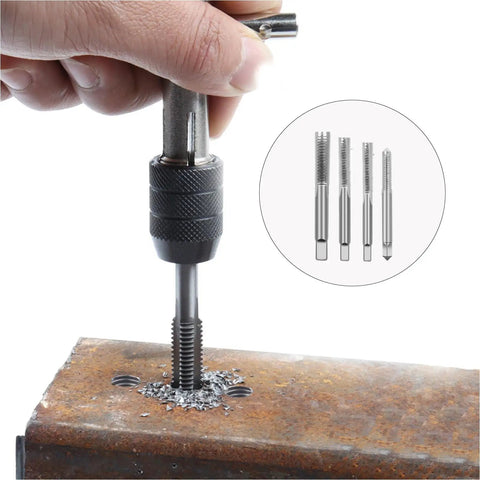 Heavy Duty Manual Tap And Die Set With T Handle Wrench For Creating Standard Threads, Alloy Steel Construction Offers Nonslip Grip And Durability For Tough Jobs, hand tapping metal