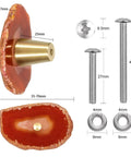 Dope Set Of 4 Agate Slice Drawer Knobs With Screws showing orange-red agate slices, brass handles, and stainless steel screws.