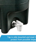 Close-up of side-mounted tap on Road Ready Heavy Duty Portable Hand Washing Station Featuring A Roomy 6.6 Gallon Water Tank.