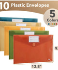 Clear Poly Envelopes 10 Pack For A4 And Letter Size colorful plastic file folders for home and office, shown in five colors.
