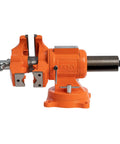 Heavy Duty 5 Inch Multi Purpose Swivel Base Bench Vise With 3 Jaw Styles Rotates 360 Degrees, 3-3/8 Inch Opening shown in orange