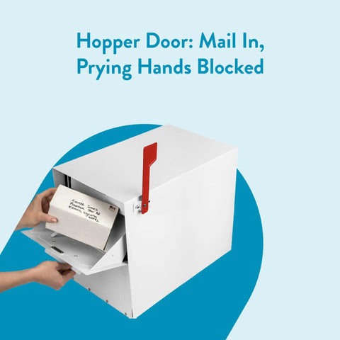 Oasis Classic Large High Security Parcel Mailbox For Outdoor Use with hopper door being securely loaded with mail.
