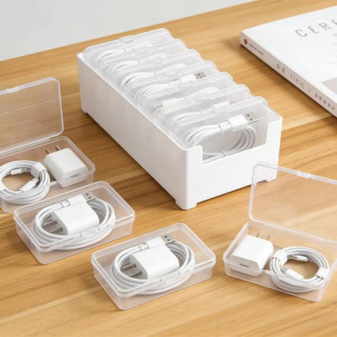 4 Pack Cable Organizer Box With 28 Clear Compartments For Switch Cords And Power Cables Desktop Cable Management Box charger storage